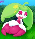  blush digital_media_(artwork) elemental_creature elemental_humanoid female flora_fauna genitals hi_res humanoid looking_at_viewer looking_back makoto177 nintendo not_furry nude plant plant_humanoid pok&eacute;mon pok&eacute;mon_(species) pussy simple_background smile solo steenee video_games 