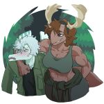 1:1 abelisaurid alpha_channel anthro anthro_on_anthro arm_around_neck big_breasts black_clothing black_shirt black_topwear blue_body blue_eyes blush bodily_fluids bra breasts brown_body brown_hair carnotaurus cavemanon_studios clothed clothed_anthro clothed_female clothed_male clothing colored dinosaur duo eyebrow_through_hair eyebrows fake_antlers fake_horns fan_character female fingers fist forest front_view green_(snoot_game) green_bra green_clothing green_eyes green_jacket green_topwear green_underwear grey_hair hair hi_res humanoid_hands interspecies jacket janet_(snoot_game) long_hair looking_at_another male male/female markings muscular muscular_anthro muscular_female non-mammal_breasts open_clothing open_jacket open_mouth open_topwear outside plant prehistoric_species pterodactylus pterosaur reptile sahara_congo_bongo saurischian scalie shaded shirt short_hair simple_background smile smirk smug snoot_game sports_bra standing striped_markings stripes sweat sweatdrop tail theropod tired topwear translucent translucent_hair transparent_background tree underwear wings