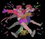  1boy 1girl animification blush braces brown_eyes brown_hair dipper_pines fangs gravity_falls highres long_hair long_sleeves mabel_pines open_mouth scarf short_hair skirt smile woo-saguchi-2013 