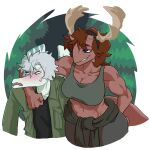 1:1 abelisaurid alpha_channel anthro anthro_on_anthro arm_around_neck big_breasts black_clothing black_shirt black_topwear blue_body blue_eyes blush bodily_fluids bra breasts brown_body brown_hair carnotaurus cavemanon_studios clothed clothed_anthro clothed_female clothed_male clothing colored dinosaur duo eyebrow_through_hair eyebrows fake_antlers fake_horns fan_character female fingers fist forest front_view green_(snoot_game) green_bra green_clothing green_eyes green_jacket green_topwear green_underwear grey_hair hair hi_res humanoid_hands interspecies jacket janet_(snoot_game) long_hair looking_at_another male male/female markings muscular muscular_anthro muscular_female non-mammal_breasts open_clothing open_jacket open_mouth open_topwear outside plant prehistoric_species pterodactylus pterosaur reptile sahara_congo_bongo saurischian scalie shaded shirt short_hair simple_background smile smirk smug snoot_game sports_bra standing striped_markings stripes sweat sweatdrop tail theropod tired topwear translucent translucent_hair transparent_background tree underwear wings