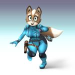  1:1 2020 3d_(artwork) 5_fingers anthro belt big_breasts black_nose breasts brown_body brown_fur canid canine cheek_tuft clothed clothing crossgender digital_media_(artwork) dipstick_tail eiji_ar eyelashes facial_tuft female fingers fox fox_mccloud fur green_eyes holster looking_at_viewer mammal metroid multicolored_tail nintendo on_one_leg open_mouth open_smile ranged_weapon smile solo standing star_fox tight_clothing tongue tuft video_games weapon white_body white_fur zero_suit 