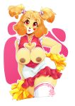  2020 alternate_hairstyle animal_crossing anthro areola blonde_hair breasts canid canine canis cheerleader cleavage clothed clothing digital_media_(artwork) domestic_dog exposed_breasts female hair isabelle_(animal_crossing) looking_at_viewer mammal nintendo nipples pom_poms shih_tzu solo toy_dog video_games weepinbelly 