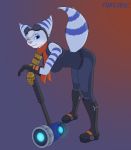  absurd_res anthro big_breasts big_tail blue_body blue_eyes blue_fur boots breasts butt clothing ear_piercing ear_ring eyewear female footwear fur goggles hammer hi_res lombax looking_at_viewer mammal one_eye_closed piercing rachet_&amp;_clank ratchet_and_clank rift_apart_lombax scarf solo sony_corporation sony_interactive_entertainment technology tight_clothing tools torgore video_games wink 