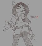  anthro cartoon_hangover cerebropodrido claire_(the_summoning) clothing cute_fangs felid feline female hi_res leggings legwear mammal monochrome scarf solo sweater the_summoning topwear wood_elf 