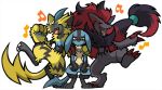  ambiguous_gender annoyed anthro black_body black_fur black_inner_ear black_markings blue_body blue_fur blue_pawpads canid canine claws dancing ears_down fangs felid fingers fur hair happy head_markings inner_ear_fluff legendary_pok&eacute;mon long_hair lucario mammal markings multicolored_body multicolored_fur nintendo open_mouth pawpads pivoted_ears pok&eacute;mon pok&eacute;mon_(species) ponytail red_claws red_hair red_inner_ear sharp_teeth softkeychains spikes standing teeth toe_claws tongue tuft video_games whiskers white_claws yellow_body yellow_fur zeraora zoroark 