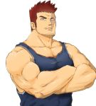  1boy bara beard boku_no_hero_academia chest crossed_arms facial_hair male_focus manly muscle pectorals red_hair scar simple_background solo spiked_hair tank_top todoroki_enji upper_body yanutorie 