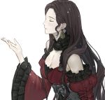  1girl breasts brown_hair cleavage closed_eyes closed_mouth dorothea_arnault dress fire_emblem fire_emblem:_three_houses jewelry long_hair long_sleeves necklace pieces_fe3h simple_background solo upper_body white_background 