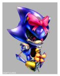 2018 anthro black_sclera blue_body blue_ears border bow droffagner eulipotyphlan flower grey_background grey_body hedgehog hi_res looking_down machine male mammal metal_sonic metallic_body multicolored_body plant pointy_nose portrait quills red_eyes robot sega simple_background solo sonic_the_hedgehog_(series) video_games white_border yellow_body 