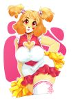  2020 alternate_hairstyle animal_crossing anthro blonde_hair breasts canid canine canis cheerleader cleavage clothed clothing digital_media_(artwork) domestic_dog female hair isabelle_(animal_crossing) looking_at_viewer mammal nintendo pom_poms shih_tzu solo toy_dog video_games weepinbelly 