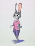  2020 3:4 anthro barefoot clothed clothing disney female full-length_portrait fully_clothed fur grey_body grey_fur hi_res judy_hopps lagomorph leporid mammal portrait rabbit ribbontini simple_background solo standing white_background zootopia 