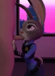  3d_(artwork) animated anthro chickenass clothed clothing digital_media_(artwork) disney duo erection fellatio female fur genitals high_framerate human judy_hopps lagomorph leporid long_ears male male/female mammal nude oral penile penis purple_eyes rabbit sex short_playtime solo_focus uniform zootopia 