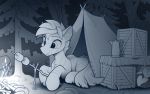  2020 campfire chest_tuft detailed_background digital_media_(artwork) equid equine fan_character feral fire forest fur grass hasbro hi_res hooves male mammal marshmallow my_little_pony night outside smile solo tent tree tuft yakovlev-vad zebra 