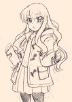  alternate_costume beige_background blush coat cowboy_shot highres looking_at_viewer louise_francoise_le_blanc_de_la_valliere monochrome pocket simple_background sketch skirt yasai zero_no_tsukaima 