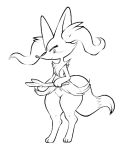  anthro black_and_white blush box_(hajimeyou654) braixen canid canine ear_tuft eyelashes female fur hair holding_object mammal monochrome nintendo pok&eacute;mon pok&eacute;mon_(species) shoulder_tuft standing stick thick_thighs tuft video_games 