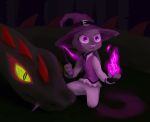  absurd_res anthro clothed clothing dark disney duo female feral fire fully_clothed fur grey_body grey_fur hat headgear headwear hi_res holding_object judy_hopps kneeling lagomorph leporid magic mammal pink_nose pupils purple_eyes rabbit reptile scalie slit_pupils snake theblueberrycarrots waffle_(theblueberrycarrots) wand witch_hat zootopia 