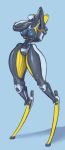  absurd_res breasts fast_bot female genitals glowing hands_behind_head hi_res humanoid machine pose pussy robo_recall robot saidra solo standing thick_thighs 