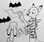  2019 ambiguous_gender anthro black_and_white bodily_fluids bottomwear canid canine chiropteran clothed clothing dipstick_ears disney ears_down female fox fully_clothed group hi_res holding_character holding_object inktober inner_ear_fluff judy_hopps lagomorph leporid looking_at_another male mammal monochrome multicolored_ears nick_wilde nude pants pivoted_ears rabbit shirt sweat sweatdrop theblueberrycarrots topwear tuft zootopia 