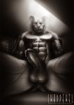  anthro balls domination felid genitals hair hi_res looking_at_viewer male male/male mammal muscular nipples nude pantherine penis perspective realistic smile smirk solo stare stylized swadpewel tiger 