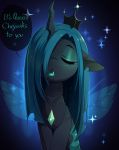  2020 absurd_res arthropod changeling crown eyes_closed eyeshadow fangs female friendship_is_magic green_eyeshadow green_hair green_theme hair hasbro hi_res horn insect_wings magnaluna makeup my_little_pony queen_chrysalis_(mlp) semi-anthro solo sparkles wings 