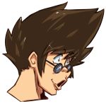  1boy brown_hair cosmikaizer english_commentary glasses head_only macross macross_7 male_focus meme nekki_basara open_mouth pogchamp solo transparent_background yellow_eyes 