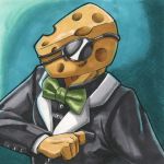  1:1 ambiguous_gender cheese clothing dairy_products dcheese eyewear food food_creature hi_res humanoid not_furry simple_background solo suit sunglasses traditional_media_(artwork) 