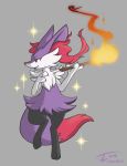  2013 anthro black_body black_fur braixen canid canine cheek_tuft chest_tuft claws ear_tuft facial_tuft female fire fluffy fur holding_object mammal nintendo pok&eacute;mon pok&eacute;mon_(species) purple_body purple_fur red_body red_fur red_nose semi-anthro shiny_pok&eacute;mon shoulder_tuft smile solo stick tuft video_games white_body white_fur whmseik 