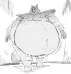  2020 anthro belly big_belly boots bottomwear canid canine clothing disney footwear fox fur gideon_grey gloves hair handwear hi_res looking_at_viewer male mammal monochrome morbidly_obese morbidly_obese_anthro morbidly_obese_male navel obese obese_anthro obese_male overweight overweight_anthro overweight_male pants reagan700 shoulder_pads solo spiked_gloves spikes suspenders zootopia 