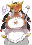  apron apron_only big_breasts blush breasts cleavage clothed clothing english_text eyes_closed female gina_(lightsource) giratina hi_res huge_breasts humanoid kitchen_utensils ladle legendary_pok&eacute;mon lightsource mostly_nude nintendo pok&eacute;mon pok&eacute;mon_(species) pok&eacute;mon_humanoid pok&eacute;morph simple_background solo text tools video_games white_background 