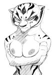  absurd_res anthro aunt_maire breasts bust_portrait crossed_arms dreamworks felid female fur hi_res kung_fu_panda mammal master_tigress monochrome nipples pantherine portrait sketch solo striped_body striped_fur stripes tiger 