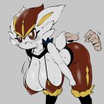  anthro big_breasts blush bodily_fluids breasts butt cinderace disembodied_hand edit female hanging_breasts hi_res huge_breasts katuu nintendo nipple_outline pok&eacute;mon pok&eacute;mon_(species) solo sweat video_games 