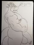 3:4 absurd_res anthro balls big_dick_1 big_penis bowser foreskin genitals hi_res huge_penis koopa looking_at_viewer male mario_bros musclegut nintendo nipples nude overweight overweight_anthro overweight_male penis scalie solo traditional_media_(artwork) video_games 