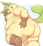  4_fingers anthro anthrofied areola belly blush brown_nipples butt eeveelution elemental_creature female fingers flora_fauna hi_res leaf leaf_tail leafeon looking_at_viewer mammal nintendo nipples nude obese obese_anthro obese_female overweight overweight_anthro overweight_female plant pok&eacute;mon pok&eacute;mon_(species) pok&eacute;morph radiowave simple_background smile video_games 