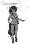  2020 anthro bag beverage beverage_can bikini blush can cigarette clothing equid equine fan_character female hair hasbro hi_res horse looking_at_viewer mammal monochrome my_little_pony pony ponytail replica_(artist) replica_(oc) smoking soda swimwear 