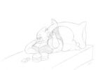  alphys anthro beckoning bed belly big_breasts big_butt bra breasts buckteeth burger butt clothed clothing dewlap_(anatomy) double_chin eyewear female food fries front_view furniture gesture glasses huge_butt inside joe-anthro looking_back lying monochrome non-mammal_breasts obese obese_anthro obese_female on_bed on_front overweight overweight_anthro overweight_female panties pillow reptile scalie simple_background skimpy solo teeth thick_tail thick_thighs three-quarter_view traditional_media_(artwork) undertale underwear video_games wide_hips 