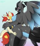  2020 absurd_res anthro blush braixen breasts butt canid canine dragon female fur hi_res legendary_pok&eacute;mon mammal nintendo pok&eacute;mon pok&eacute;mon_(species) rice324 smile video_games wings zekrom 