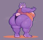  2020 4_fingers animal_crossing anthro big_butt bodily_fluids breasts butt clothed clothing female fingers looking_back mammal megan_(animal_crossing) nintendo obese obese_anthro obese_female open_mouth overweight overweight_anthro overweight_female simple_background solo submarine_screw sweat sweaty_butt ursid video_games 