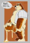  2020 absurd_res anthro balls belly big_penis clothed clothing english_text erection eyes_closed flufflecraft genitals hi_res male mammal open_clothing open_shirt open_topwear overweight overweight_anthro overweight_male penis shirt solo text topwear ursid 