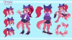  4_toes anthro barefoot baseball_cap bottomwear canid canine canis claws clothing female footwear fur hat headgear headwear hi_res hotbrotcafe jacket mammal model_sheet pink_body pink_fur shoes shorts solo toe_claws toes tongue tongue_out topwear wolf 