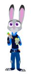  absurd_res alpha_channel anthro belt carrot_pen clothed clothing dipstick_ears disney female fully_clothed fur grey_body grey_fur hi_res holding_object judy_hopps lagomorph leporid mammal multicolored_ears police_uniform purple_eyes rabbit simple_background solo standing theblueberrycarrots transparent_background uniform zootopia 