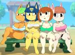 animal_crossing ankha_(animal_crossing) anthro barefoot big_breasts bikini breasts cleavage clothed clothing felicity_(animal_crossing) felid feline female hi_res mammal merry_(animal_crossing) nintendo somescrub swimwear tangy_(animal_crossing) thick_thighs toes video_games wide_hips 