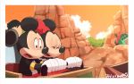 2020 accessory amusement_ride anthro black_nose clothing cloud disney duo female gloves hair_accessory hair_bow hair_ribbon handwear hi_res male mammal mickey_mouse minnie_mouse mouse murid murine open_mouth outside ribbons rock rodent roller_coaster signature takatmadisney tongue 
