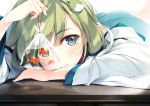  animal blue_eyes close fish green_hair japanese_clothes ke-ta kochiya_sanae miko touhou water 