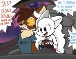  anthro blanca_(nicky_illust) brown_body brown_fur brown_hair canid canine canis car clothing dialogue domestic_dog driving duo english_text female fluffy fur hair hi_res inside_car long_hair male mammal nicky_illust red_clothing scared shirt siroc_(character) spitz text text_on_clothing text_on_shirt text_on_topwear topwear vehicle viverrid white_body white_fur white_hair yellow_sclera 