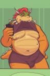  anthro bowser bulge clothing genital_outline hi_res koopa lavabath male mario_bros musclegut nintendo nipples penis_outline phone scalie selfie solo underwear video_games 