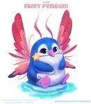  ambiguous_gender antennae_(anatomy) avian bird blue_body blue_eyes blue_feathers blush cryptid-creations english_text fairy fairy_penguin feathers feral ice lepidopteran_wings magic_wand penguin pink_body solo star text url water white_body white_feathers wings 