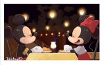  2020 accessory anthro black_nose chair clothing disney duo eyes_closed female food furniture hair_accessory hair_bow hair_ribbon half-closed_eyes hi_res male male/female mammal mickey_mouse minnie_mouse mouse murid murine narrowed_eyes night open_mouth open_smile ribbons rodent romantic_ambiance signature sitting smile table takatmadisney tongue tree 