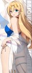  1girl bare_shoulders bianka_durandal_ataegina blonde_hair blue_eyes breasts choker clip_studio_paint_(medium) earrings eyewear_on_head hair_between_eyes highres honkai_(series) honkai_impact_3rd jewelry large_breasts long_hair midriff sheita solo sunglasses swimsuit thigh_strap very_long_hair 