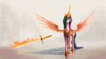  16:9 2020 crown equid female fire flaming_sword friendship_is_magic hasbro hi_res horn jewelry mammal my_little_pony necklace plainoasis pose princess_celestia_(mlp) semi-anthro solo spread_wings tiara widescreen winged_unicorn wings 