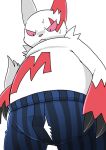  2020 ambiguous_gender anthro belly bodily_fluids clothing fur kemono nintendo overweight overweight_anthro pok&eacute;mon pok&eacute;mon_(species) red_body red_fur shirokumaou simple_background solo sweat underwear video_games white_background white_body white_fur zangoose 