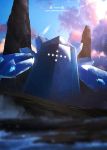  cloud commentary_request copyright_name day gen_3_pokemon glowing glowing_eyes ice legendary_pokemon looking_at_viewer no_humans otsumami_(bu-bu-heaven) outdoors pokemon pokemon_(creature) regice shiny sky solo 